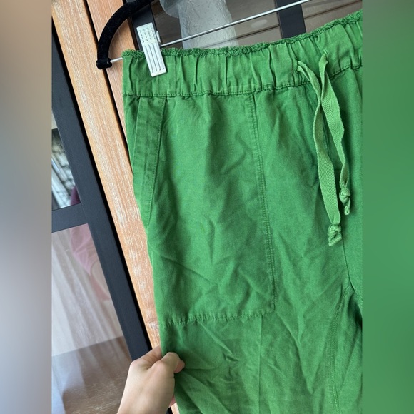 Zara linen pants straight leg high rise pockets drawstring lime green 4043/042 - Picture 3 of 11